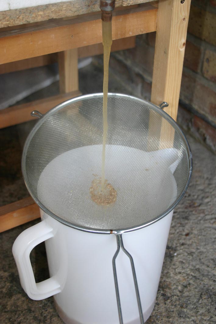 batch sparge draining wort into jug